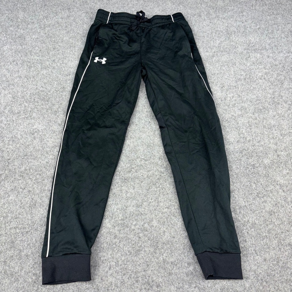 Under Armour Joggers Boys Youth Medium Black White Track Pants Athletic Sweats